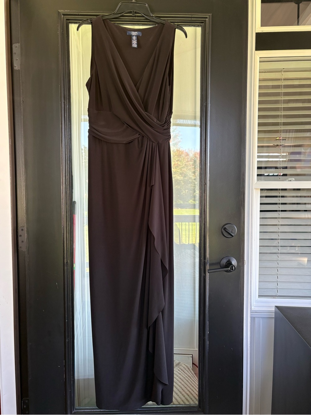 Chaps Sleeveless Wrap-Front Maxi Dress in Dark Brown